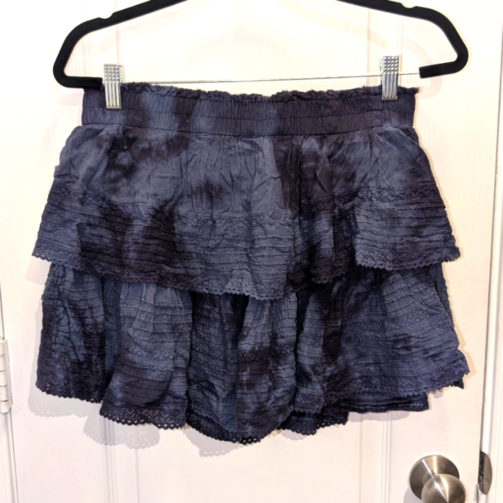 Aerie Tie Dye Blue Rock‎ N Ruffle Mini Skirt Size Large New